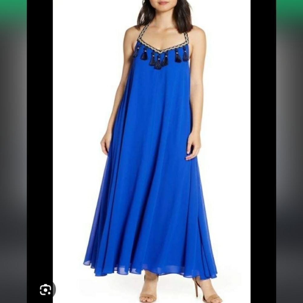🔥 Take 50% OFF-Badgley Mischka MARK AND JAMES Boho Halter Maxi Dress, Size-4
